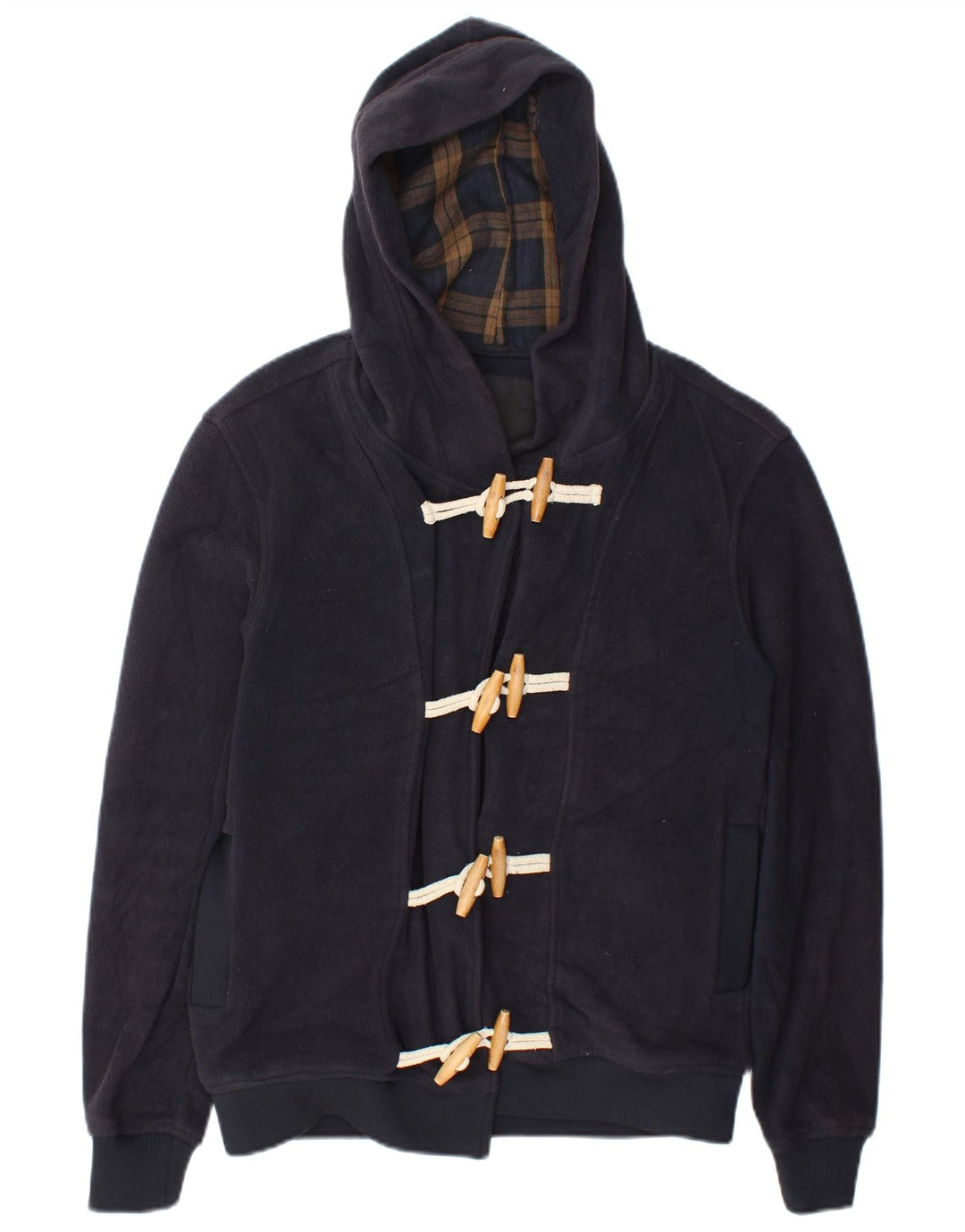 Zara Dame Hætte Duffle Fleecejakke UK 14 Medium Navy Blue Polyester