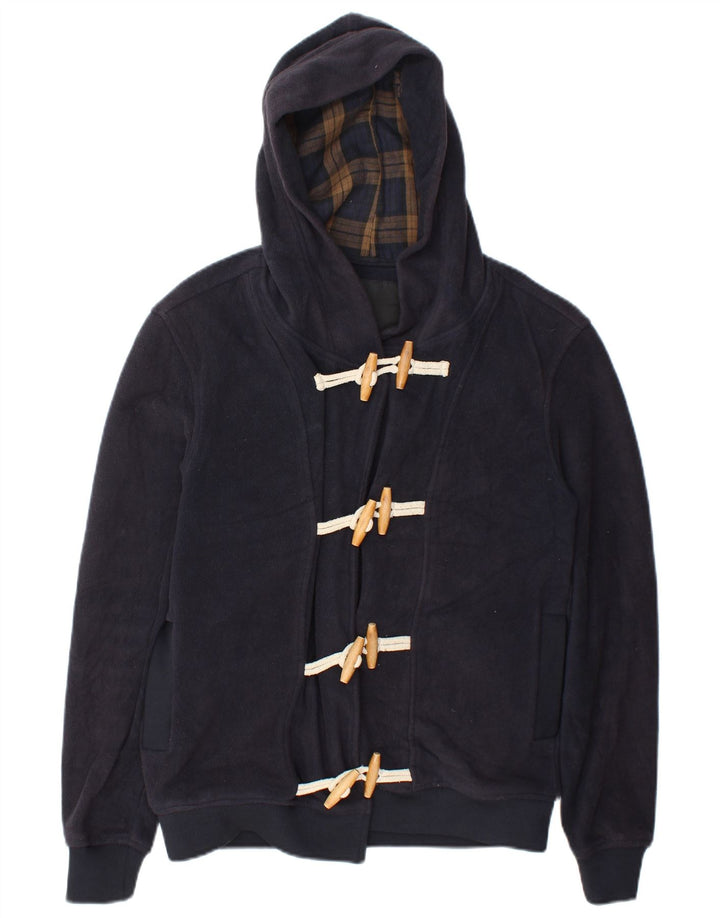 Zara Dame Hætte Duffle Fleecejakke UK 14 Medium Navy Blue Polyester