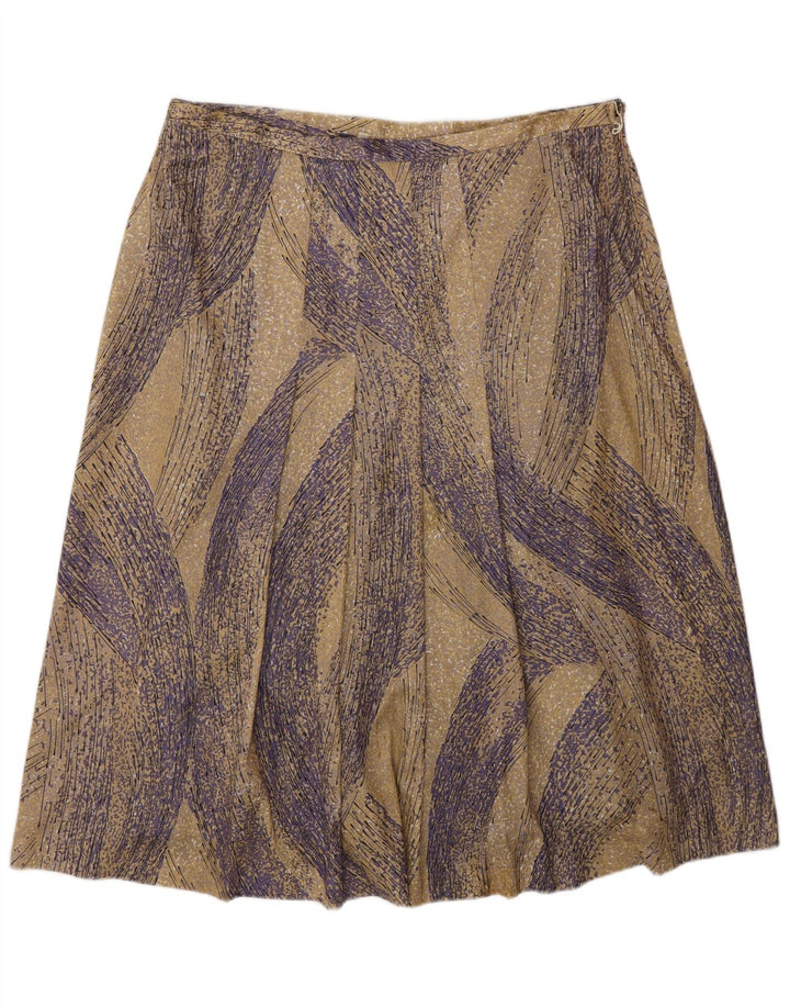 Vintage kvinders abstrakt mønster A-line nederdel W34 stor beige polyester