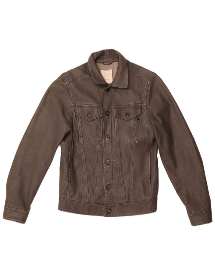 REPLAY Dame Læderjakke UK 10 Small Grey Læder