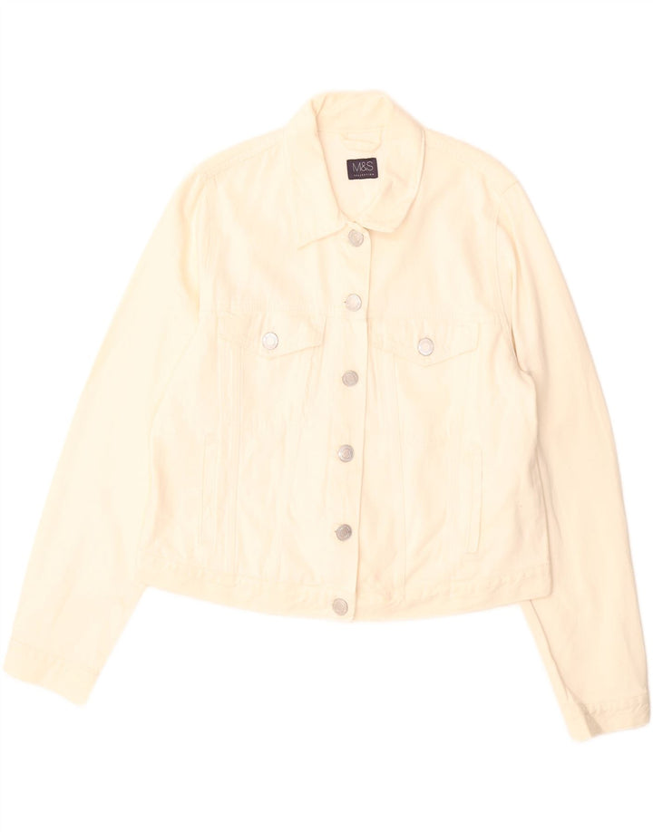 Marks & Spencer Dame Crop Denim Jacket UK 16 Large Off White Bomuld