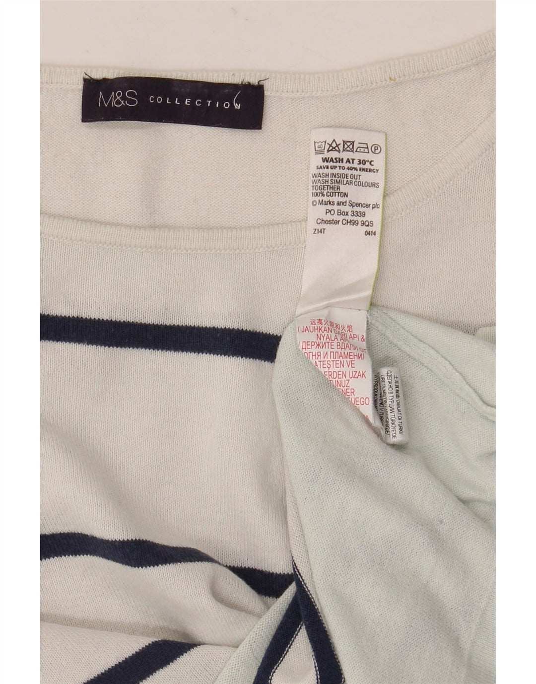 Marks & Spencer Dametop Langærmet UK 8 Lille hvidstribet bomuld