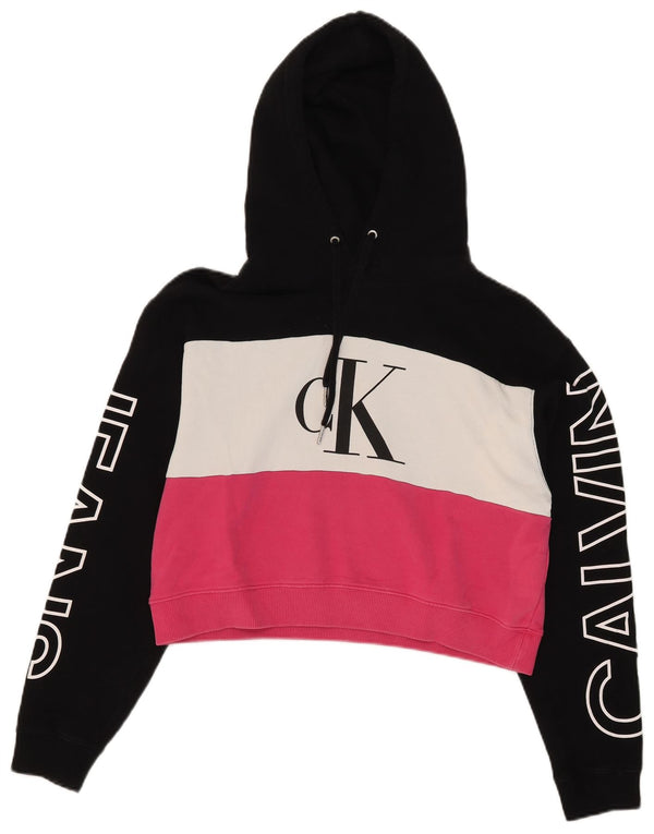 Calvin Klein Jeans Dame Oversized Crop Hoodie Jumper UK 10 Small Black