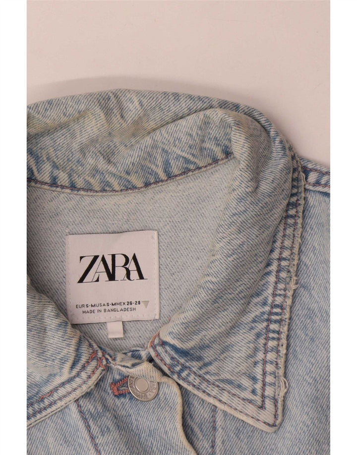 Zara Dame Oversized Denim Jacket UK 10 Small Blue Colourblock Bomuld