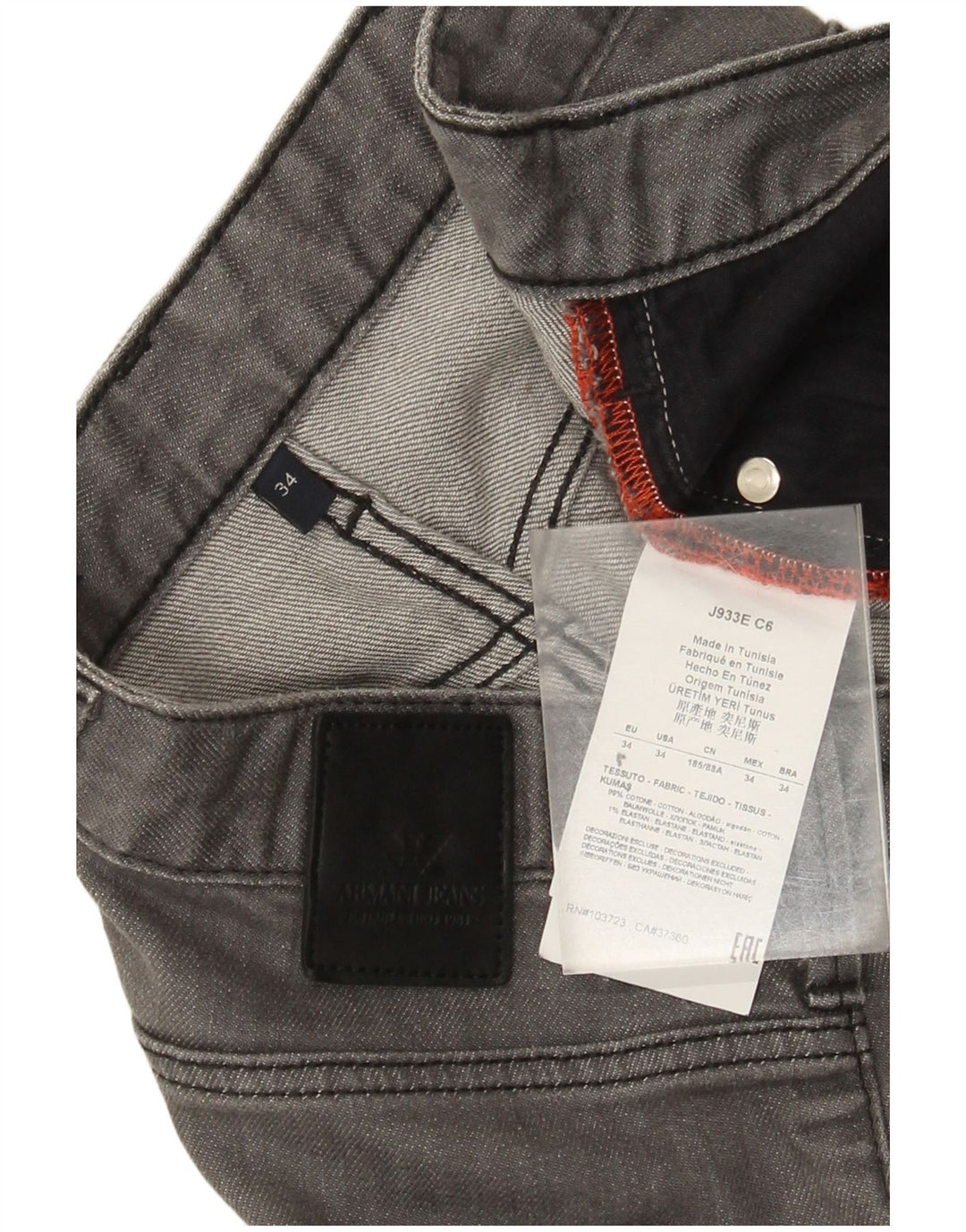 Armani Herre Slim Jeans W34 L32 Grå Bomuld