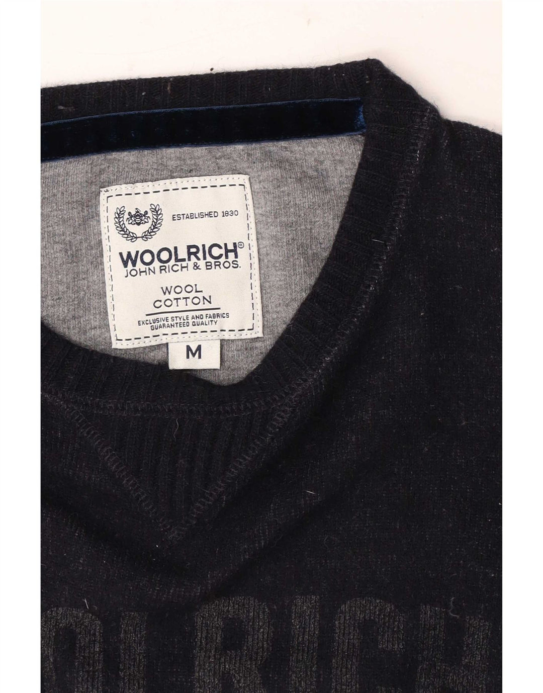 Woolrich Herre Grafisk Boat Neck Jumper Sweater Medium Navy Blue Uld