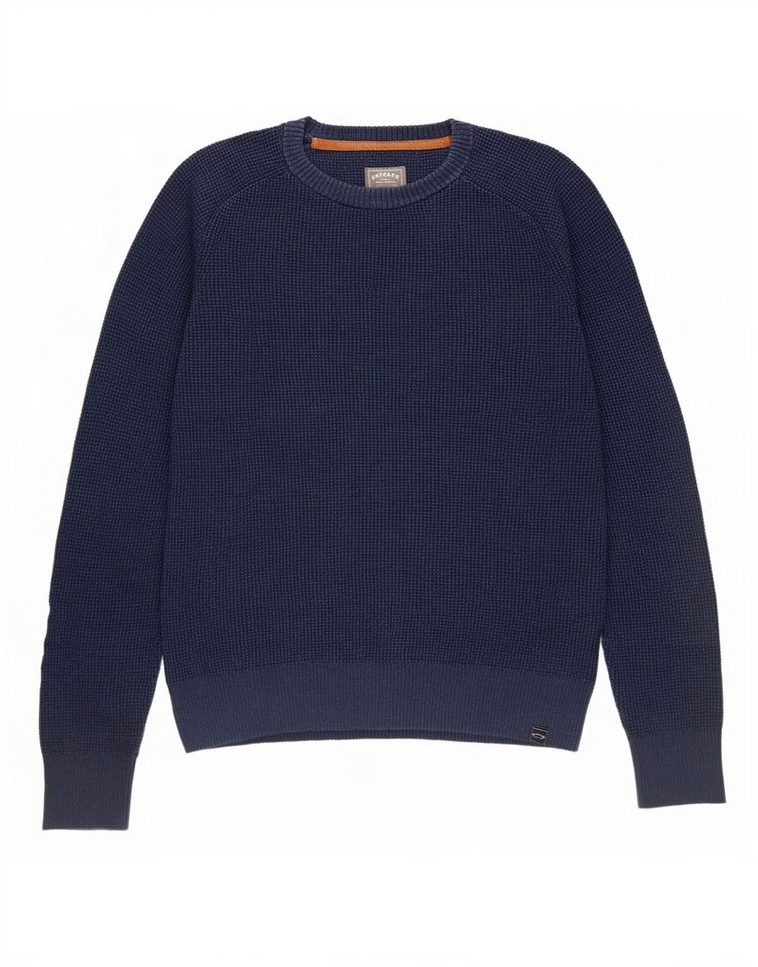 Fedt ansigt herre rund hals sweater lille marineblå bomuld