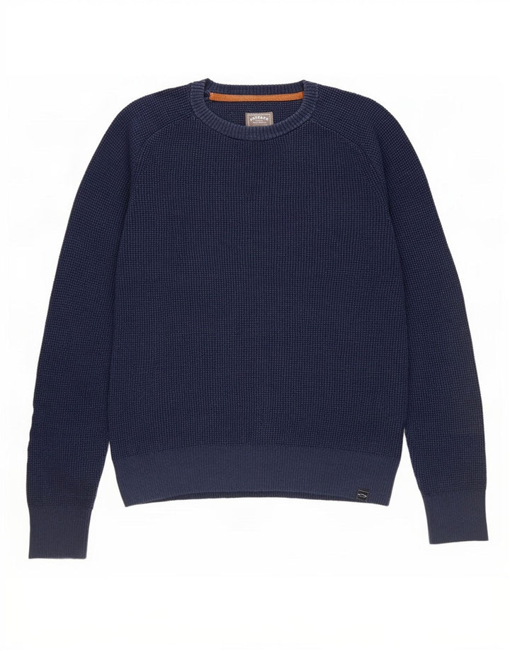 Fedt ansigt herre rund hals sweater lille marineblå bomuld