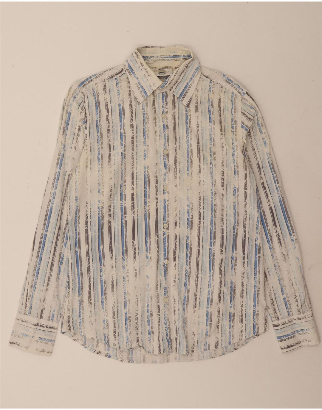 VINTAGE Mens Shirt Medium White Striped Cotton Vintage Vintage and Second-Hand Vintage from Messina Hembry 