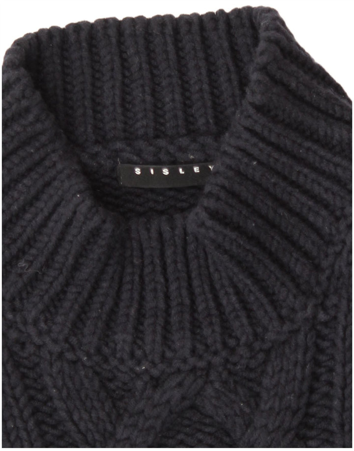 Sisley Dame Turtle Neck Jumper Sweater UK 14 Medium Navy Blue Wool