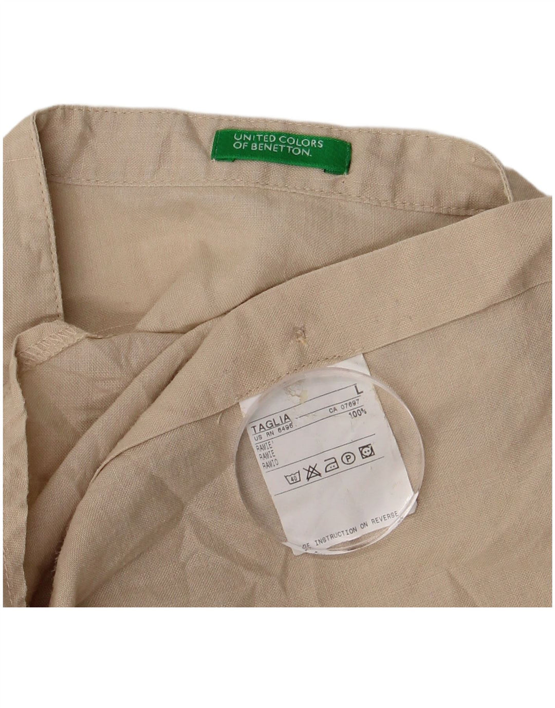 Benetton skjortebluse med 3/4 ærmer til kvinder UK 16 Stor Beige Ramie