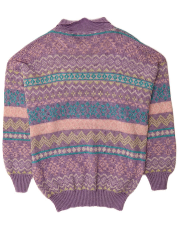 LUPO Herre Polo Neck Jumper Sweater Medium Purple Fair Isle Polyacrylic