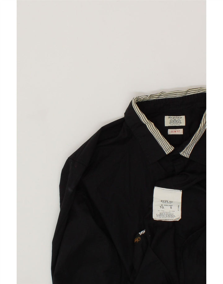 REPLAY Mens Slim Fit Shirt Small Black Cotton Vintage Replay and Second-Hand Replay from Messina Hembry 