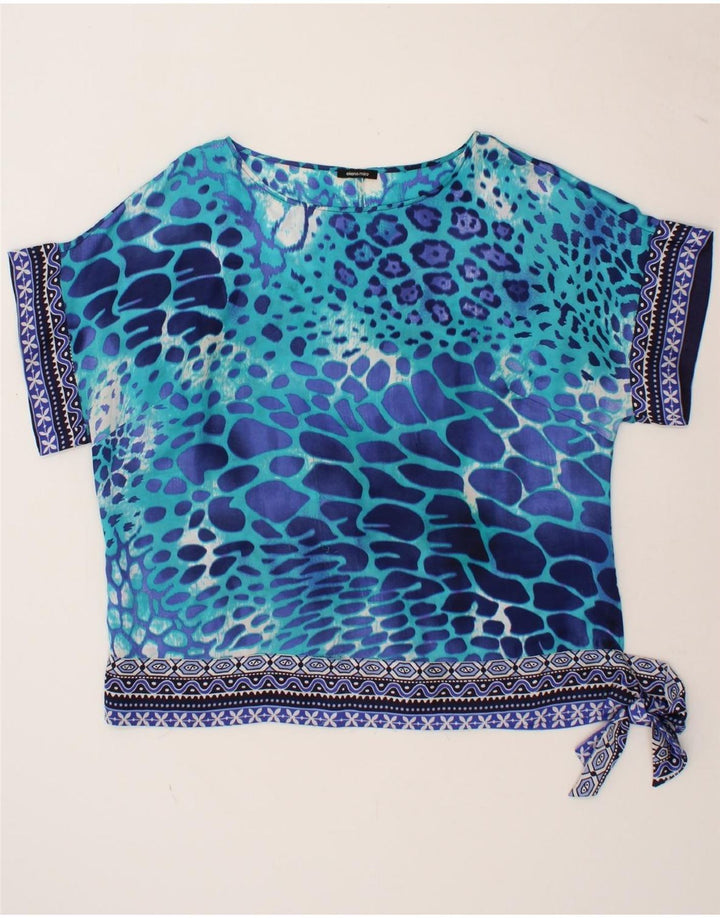 ELENA MIRO Womens Blouse Top UK 20 2XL Blue Animal Print Polyester Vintage ELENA MIRO and Second-Hand ELENA MIRO from Messina Hembry 