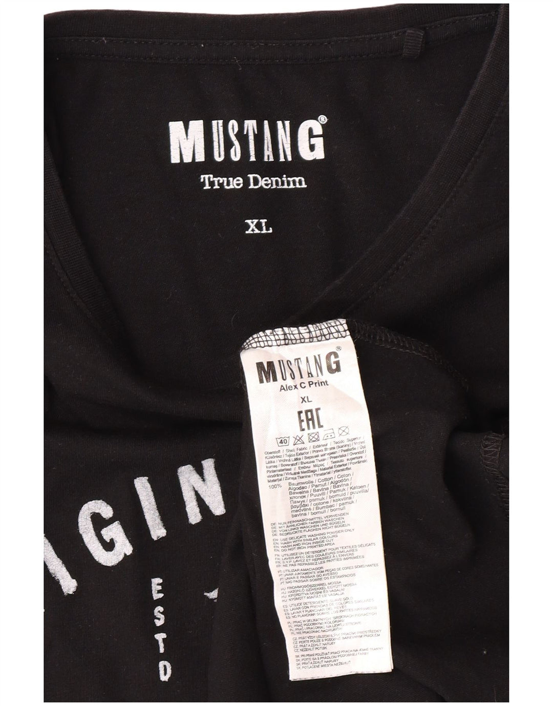 MUSTANG Herre Grafisk T-Shirt Top XL Sort Bomuld