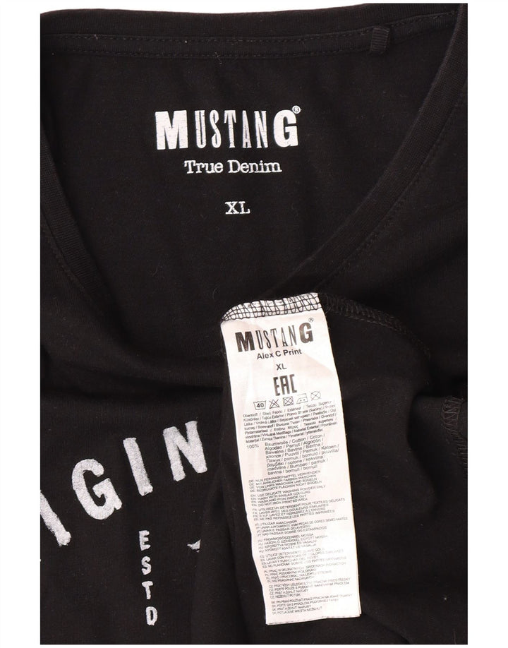 MUSTANG Herre Grafisk T-Shirt Top XL Sort Bomuld