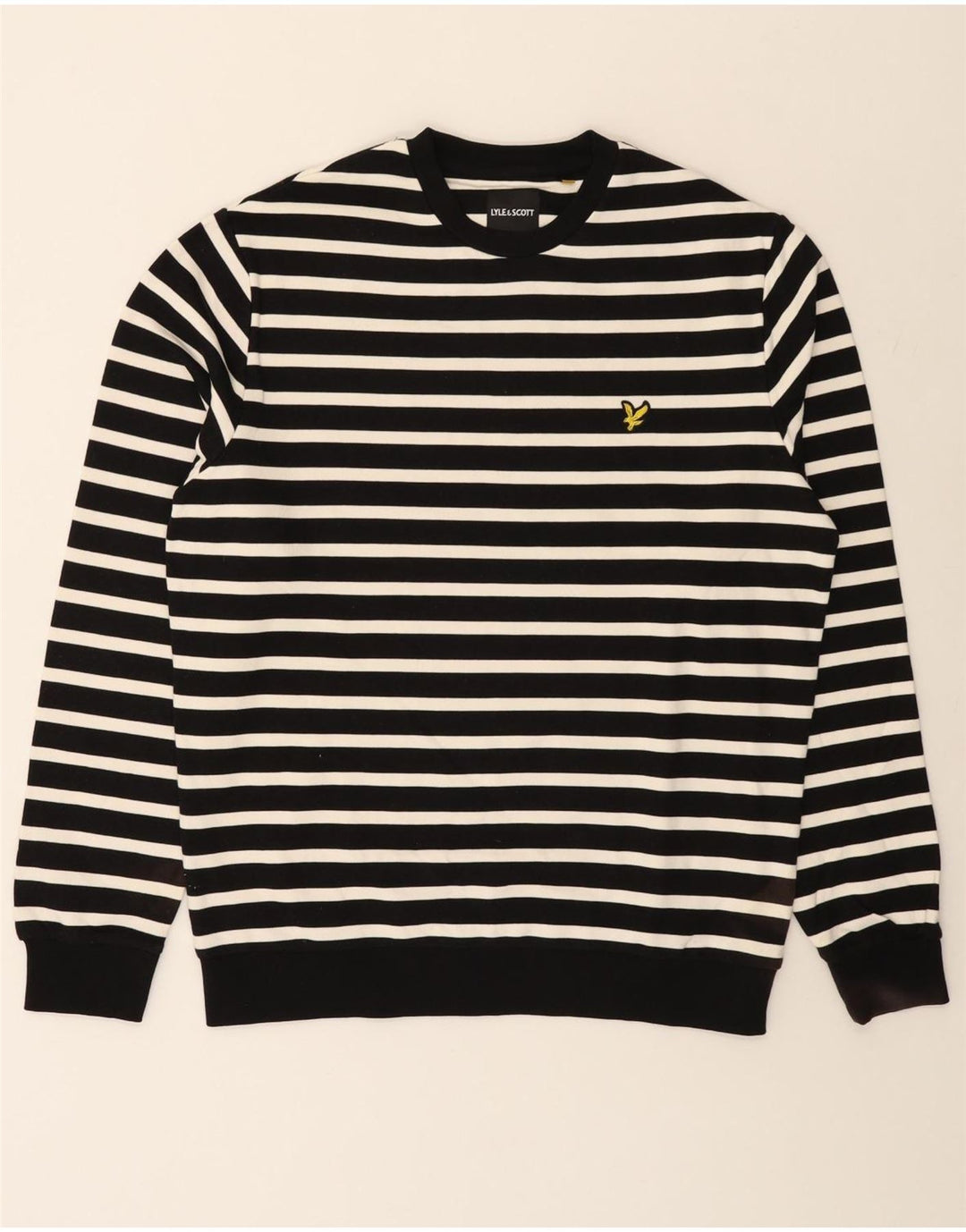 LYLE & SCOTT Herre sweater med rund hals, stor sort stribet bomuld
