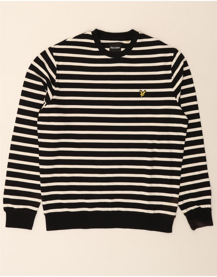 LYLE & SCOTT Herre sweater med rund hals, stor sort stribet bomuld