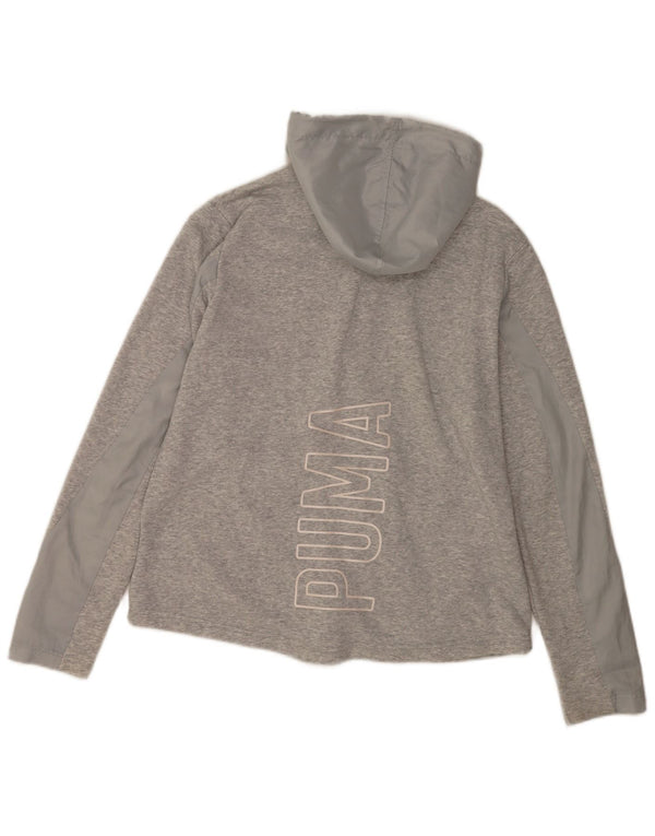 Puma Womens Graphic Zip Hoodie Sweater UK 16 Large Grey Flecked