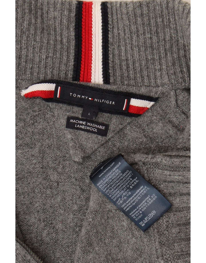 TOMMY HILFIGER Womens Zip Neck Jumper Sweater UK 16 Large Grey Wool