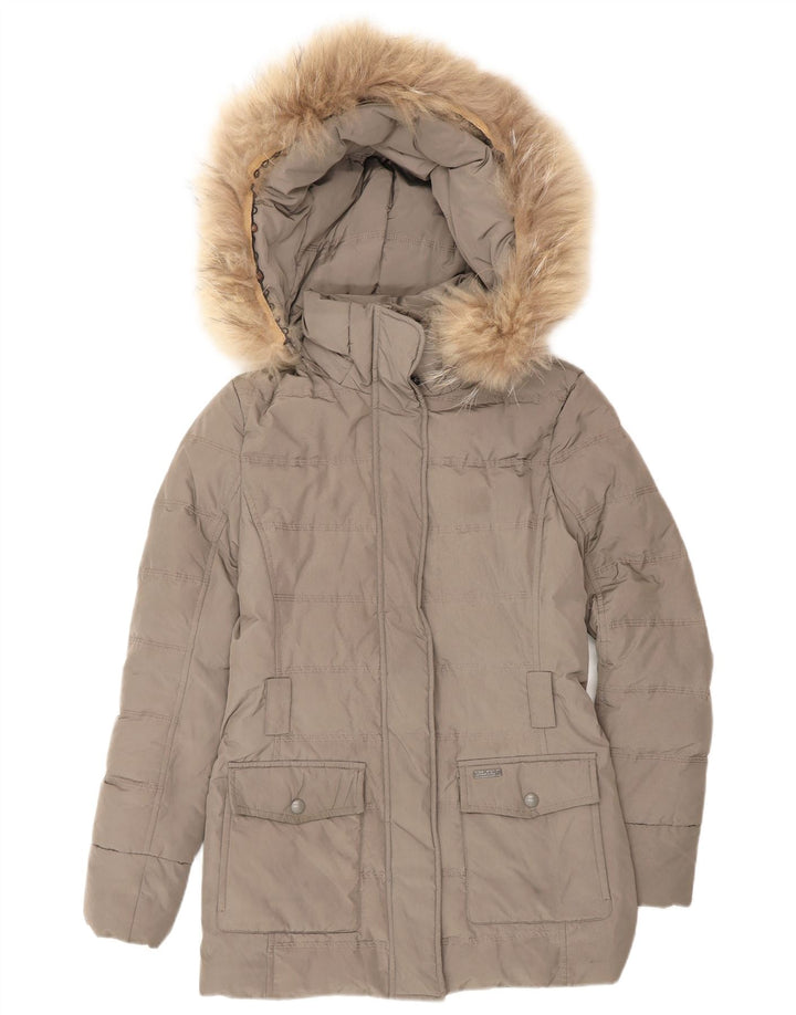 Woolrich Polstret frakke med hætte til kvinder UK 6 XS Grå polyester vinter