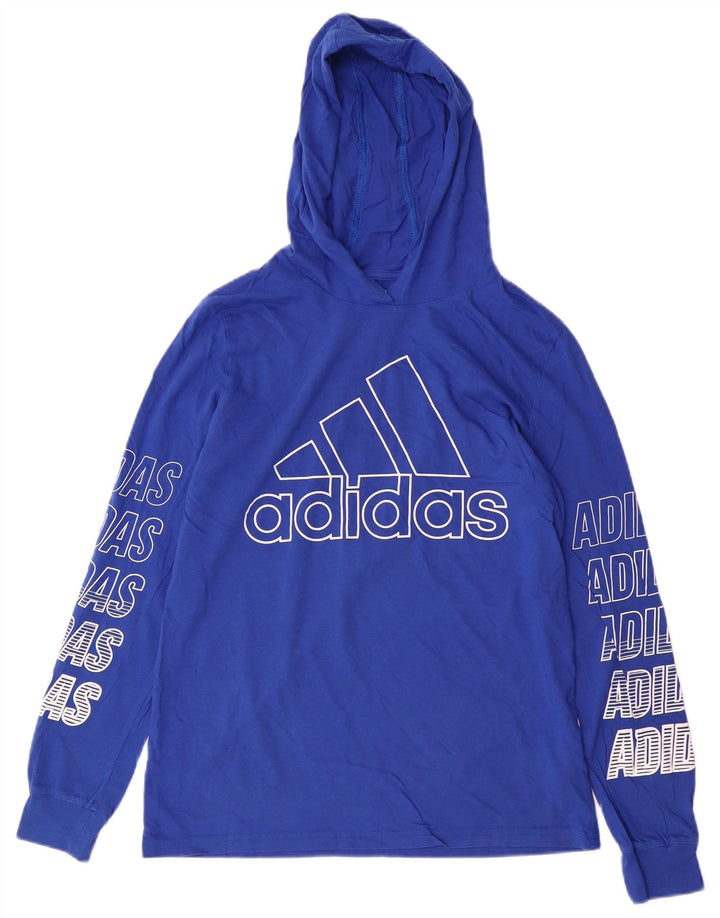 Adidas Drenge Hooded Grafisk Top Langærmet 14-15 År Large Blue Sports