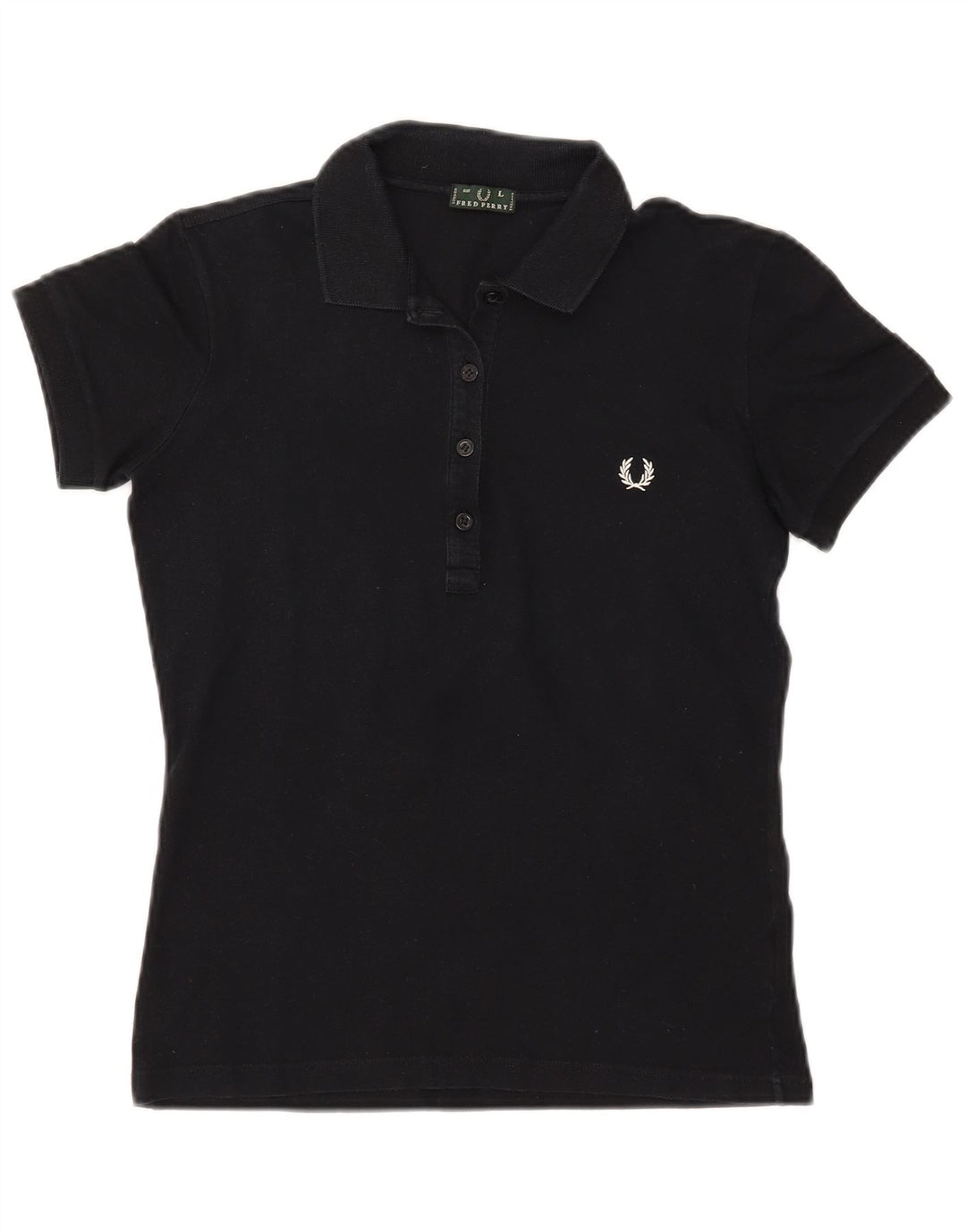 FRED PERRY Dame Polo Shirt UK 16 Stor Sort Bomuld