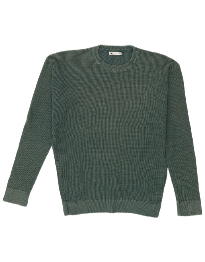 Zara Herre Loose Fit Jumper Sweater med rund hals lille grøn
