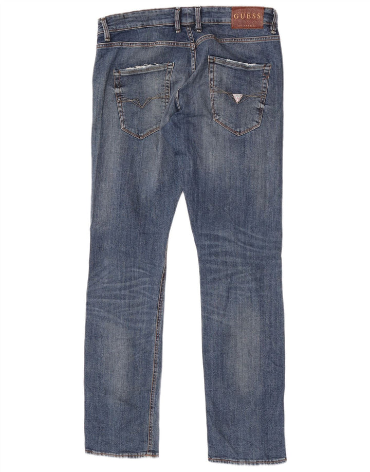 Guess Herre Lige Distressed Slim Jeans W30 L33 Blå Polyester