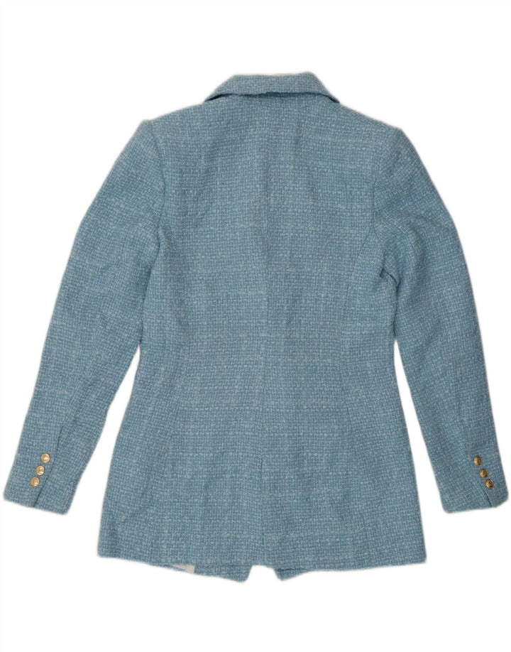 Zara Dame Dobbeltradet Blazer Jacket UK 14 Medium Blue Check Polyester