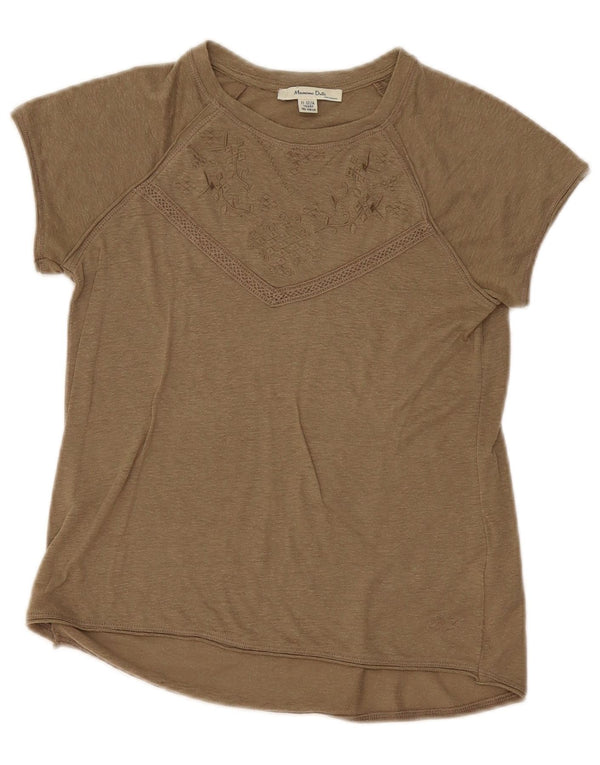 Massimo Dutti Pige T-Shirt Top 11-12 År Khaki Blomster Bomuld