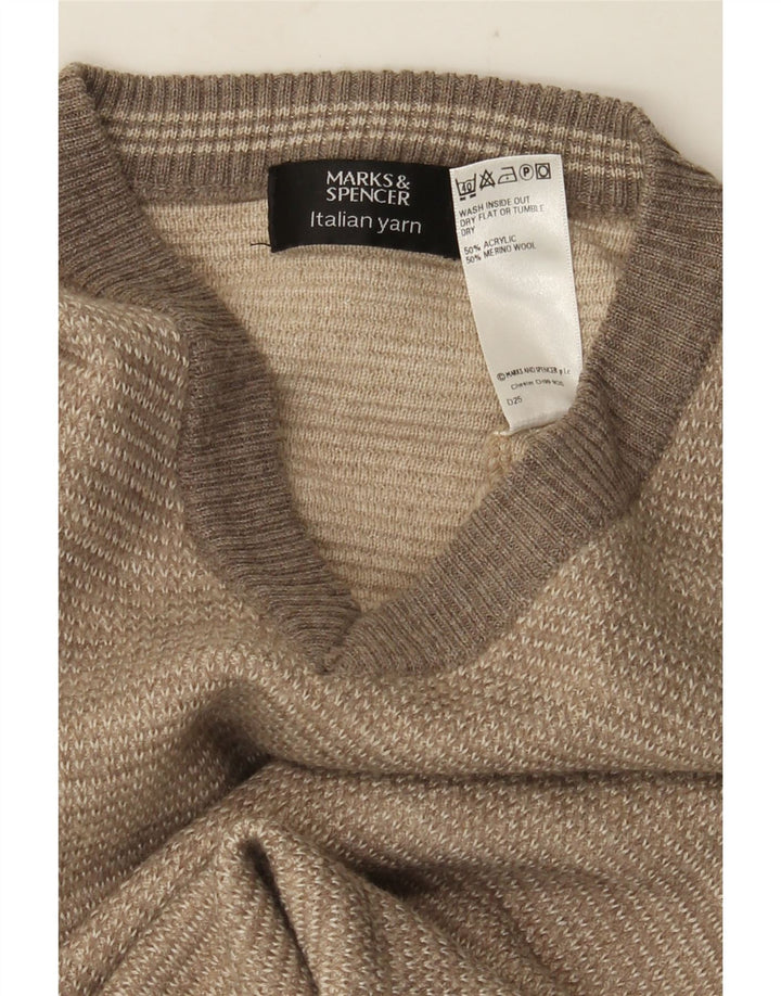 Marks & Spencer Herre V-hals sweater Small Beige Colourblock Akryl