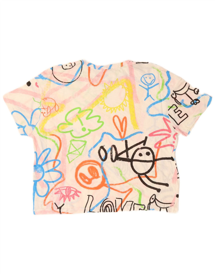 ZARA Womens Crop Oversized grafisk T-shirt Top UK 10 Small Multicolored
