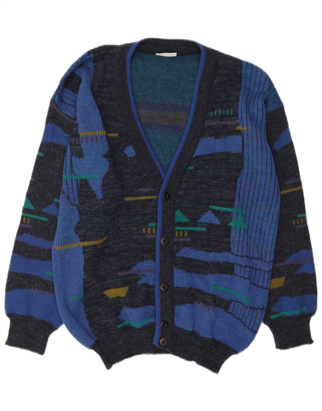 Gotzburg Herre abstrakt mønster cardigan sweater EU 54 XL Blå polyakryl