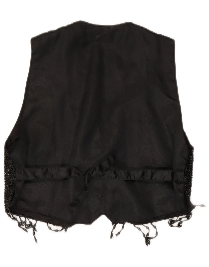 Vintage kvinders Crop pailletter vest UK 14 Large Black