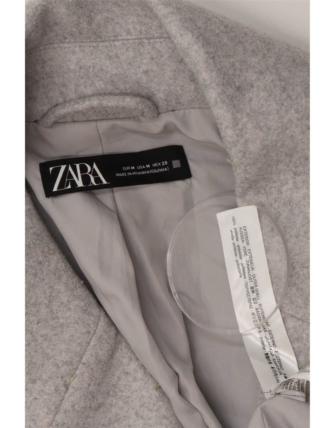 Zara Dame 3/4 ærmer Oversized overtræksfrakke UK 14 Medium Grey Polyester