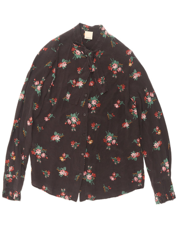 Pinko Womens Front Tie Shirt Bluse UK 10 Small Black Floral Silke