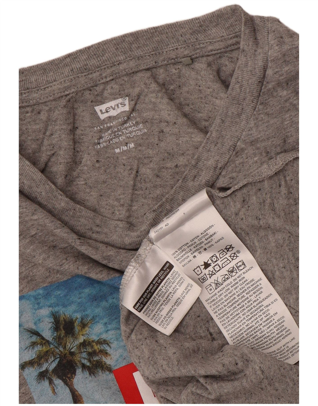Levi's Grafisk T-shirt top til kvinder UK 14 Mellemgrå flækket bomuld