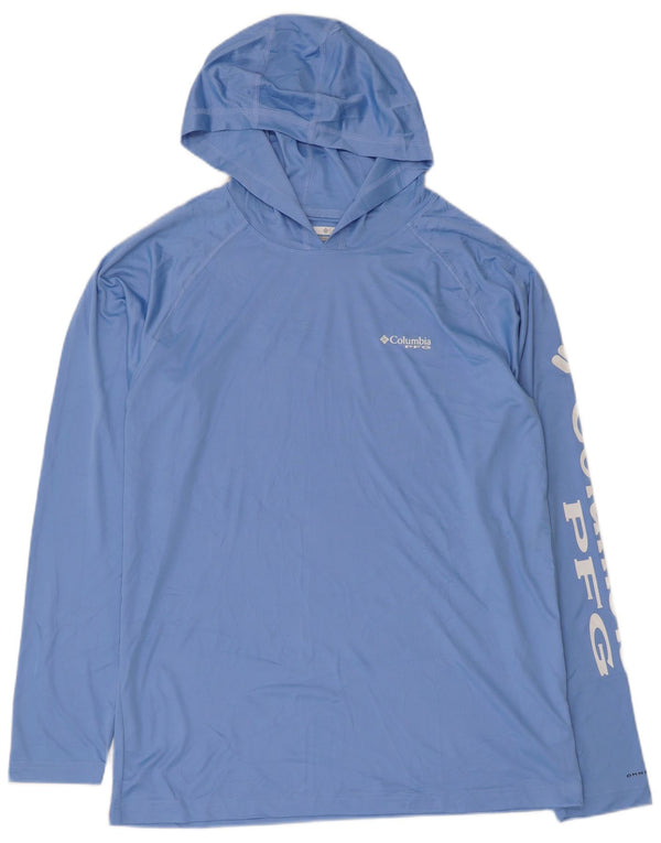 Columbia Herre Omni-Shade Hooded Grafisk Top Langærmet Medium Blue