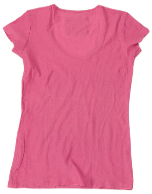 CALVIN KLEIN JEANS Dame Grafisk T-Shirt Top UK 10 Lille Pink Bomuld