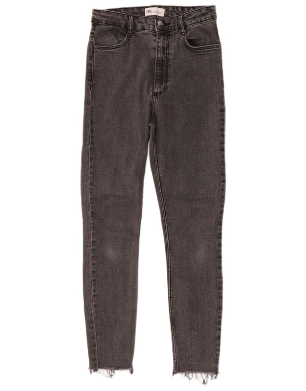 Zara Dame Crop Højtaljede Skinny Jeans EU 38 Small W28 L25 Sort Bomuld