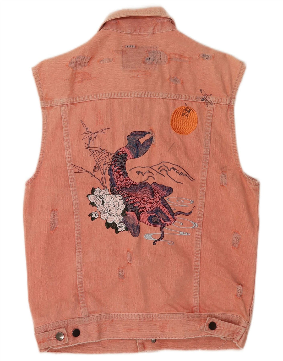 Guess Womens Grafisk Denim Gilet UK 14 Medium Pink Bomuld