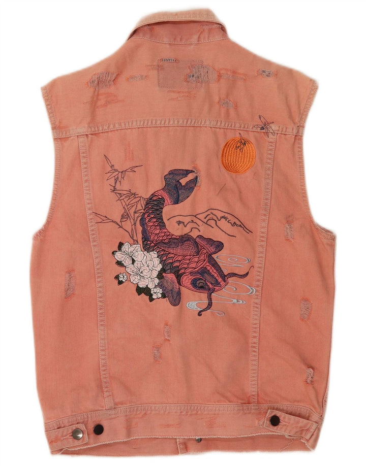 Guess Womens Grafisk Denim Gilet UK 14 Medium Pink Bomuld