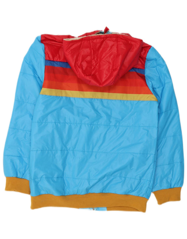Vintage Womens Hooded Windbreaker Jacket UK 14 Medium Blue Colourblock