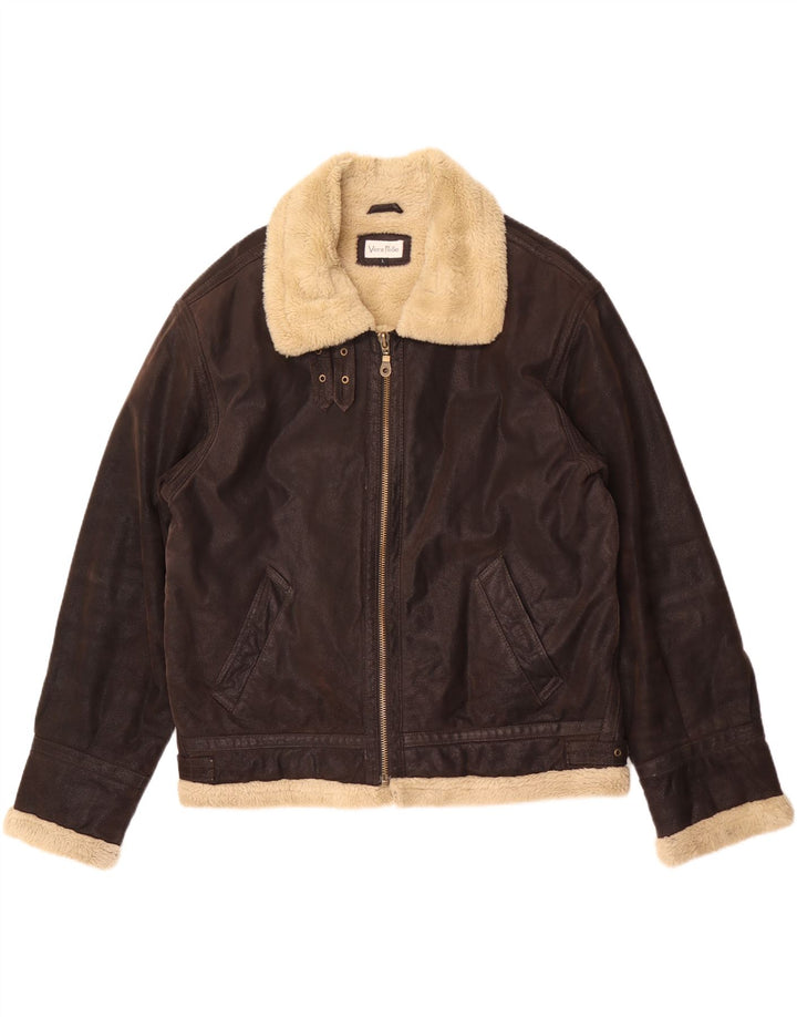 Vintage Herre Shearling Jacket UK 40 Stort brunt læder