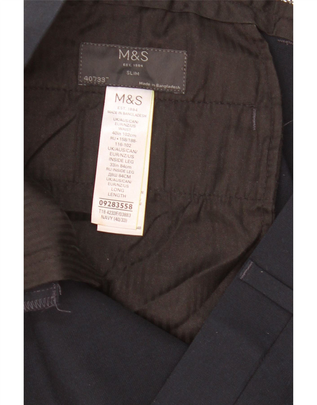 Marks & Spencer Herre Slim Chino Bukser W40 L33 Marineblå Polyester