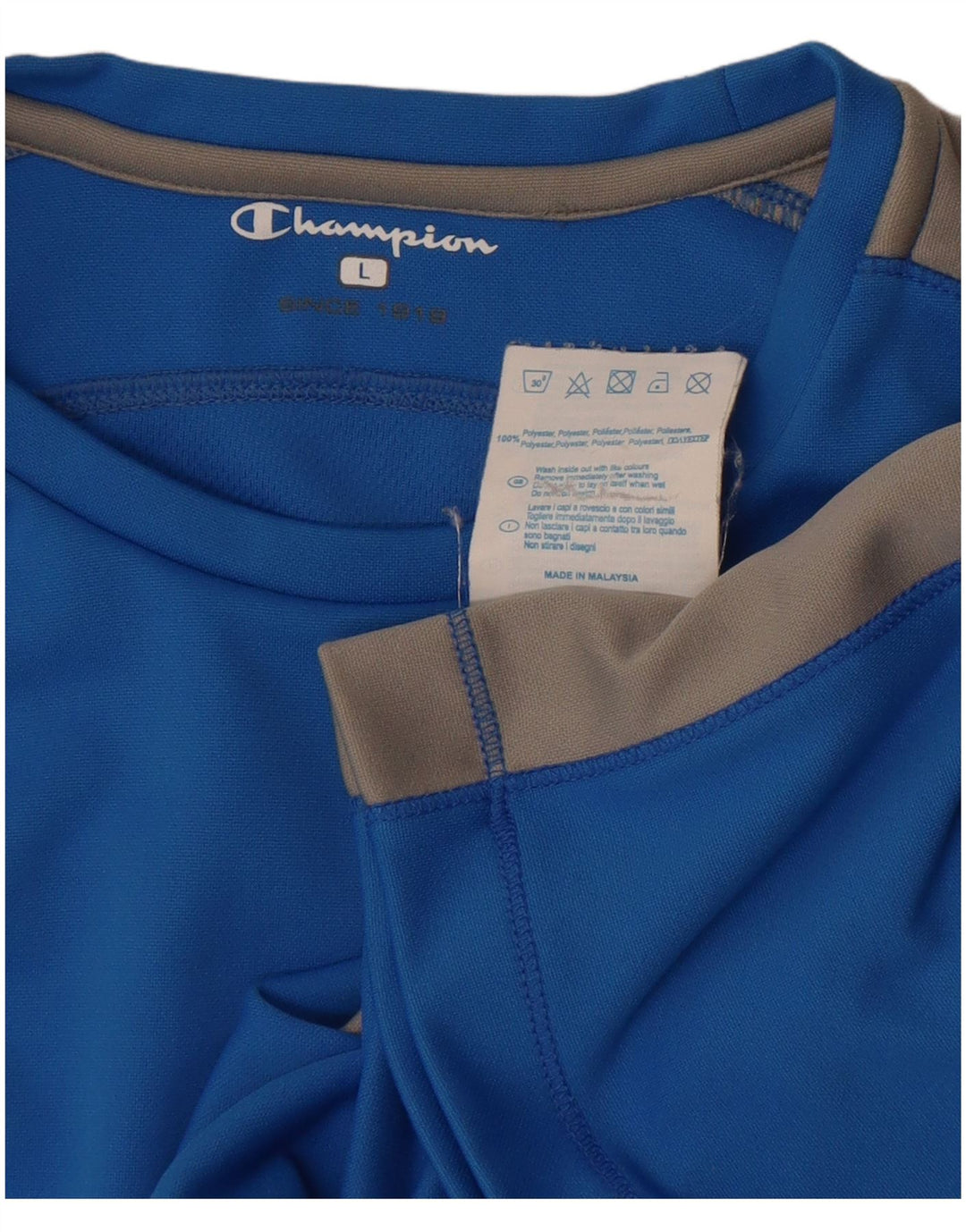 Champion Dame T-Shirt Top UK 14 Large Blue Colourblock Polyester