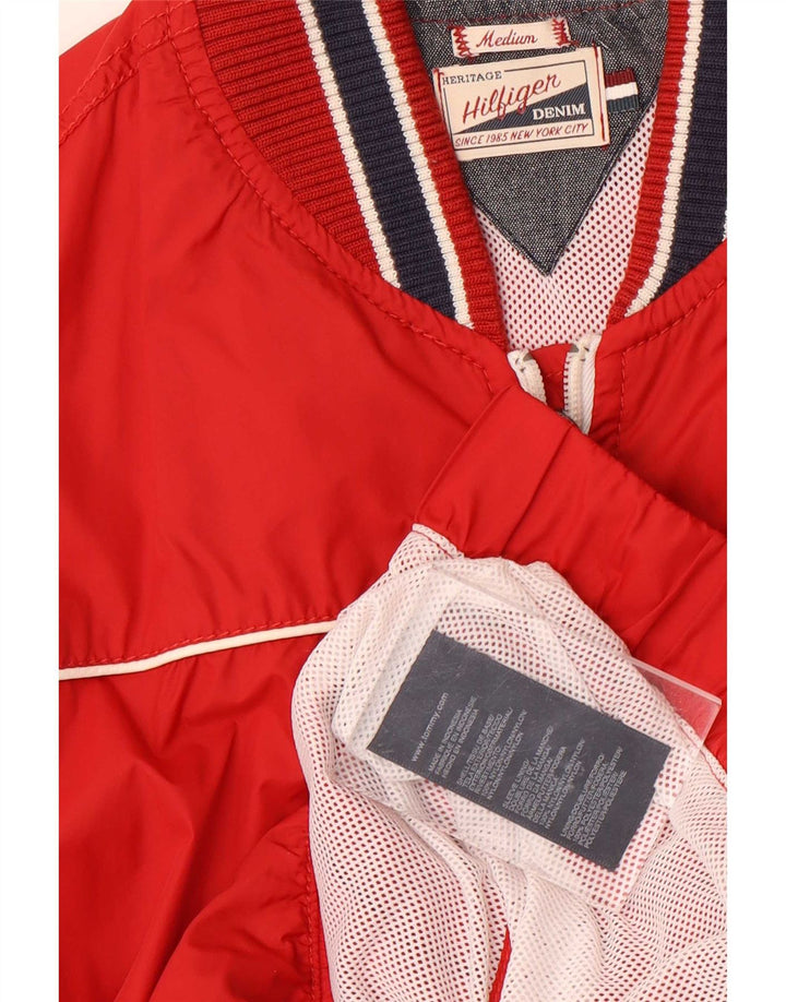 Tommy Hilfiger Herre Bomber Jacket UK 38 Medium Rød Stribet Nylon