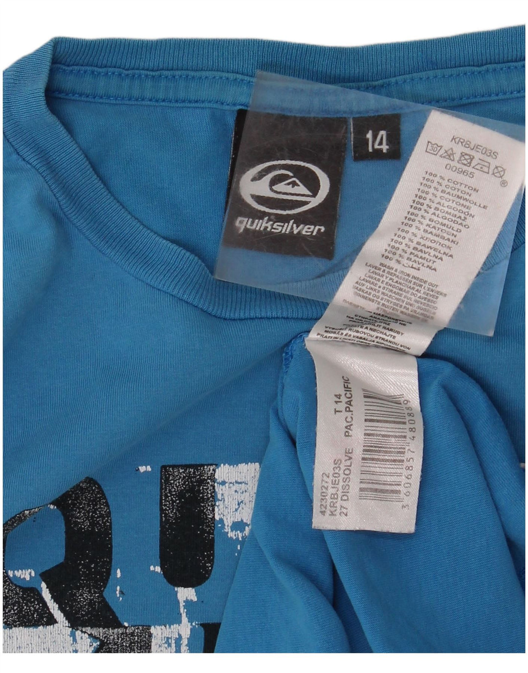 QUIKSILVER drenge grafisk t-shirt top 13-14 år blå bomuld
