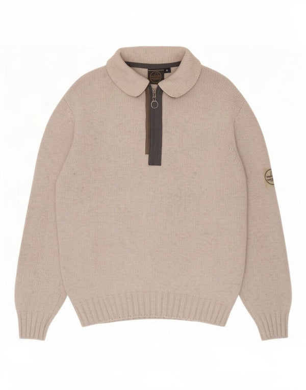 Murphy & Nye Mens Polo Neck Jumper Sweater Medium Grey Colourblock Wool